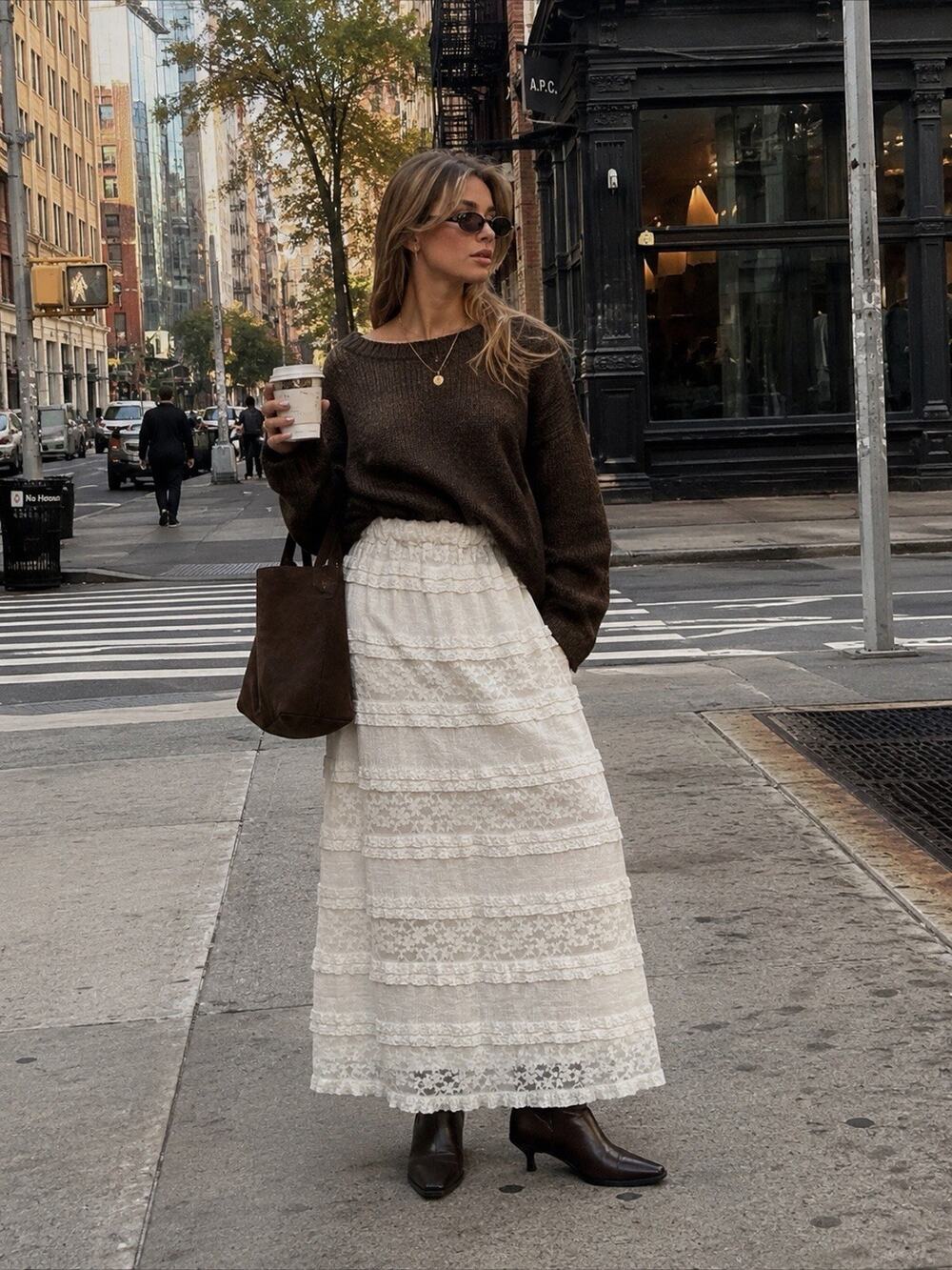 Dizzy Lizzy White Lace Ruffle Midi Skirt Romantic Boho Cottagecore Sz S